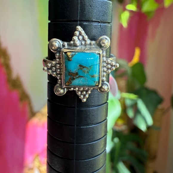 Blue Copper Turquoise Starburst 925 Sterling Silver Ring Sz 6.5 | SS - Picture 3 of 7